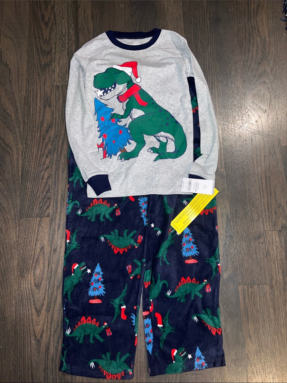 Carters Kids Holiday Dinosaur Pajama Set - Gray & Green size 12